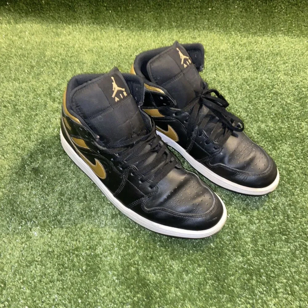 Air Jordan 1 Mid Black Metallic Gold Men’s Size 13 Athletic Basketball Sneakers